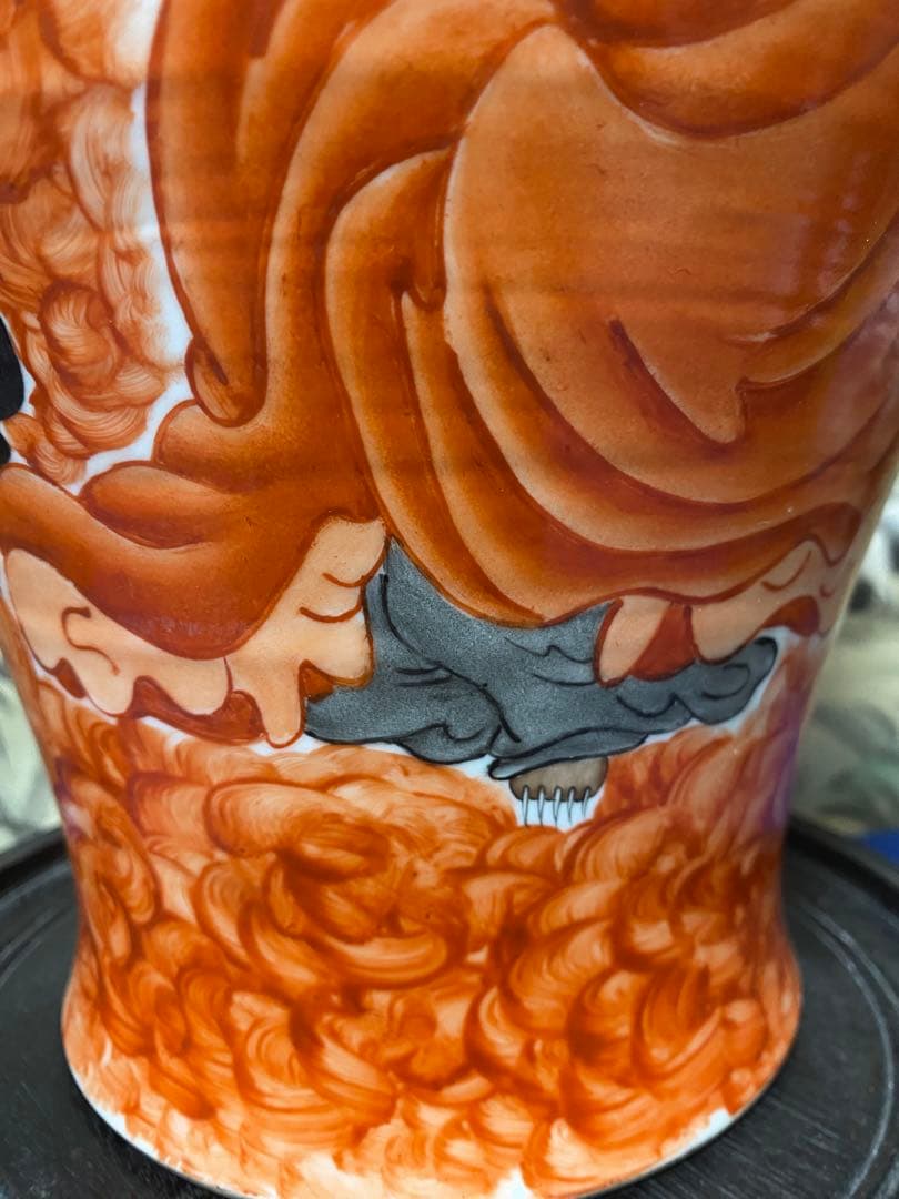 陶器の花瓶 老僧と小僧の絵柄