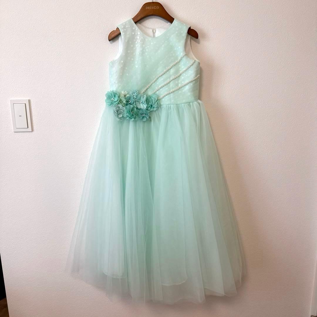 DRESCCO ミントブルージュエリーロングドレス 130cm