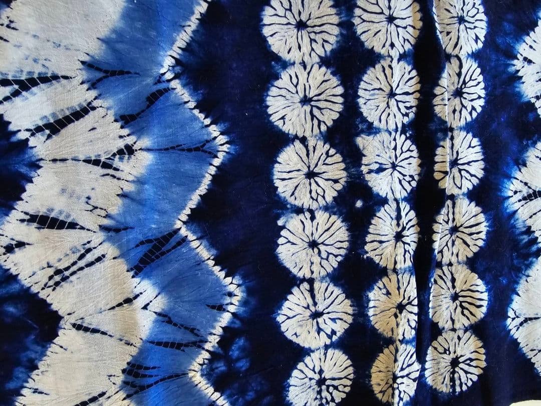 珍しい　有松鳴海絞り　縫い締め　丸紋　反物