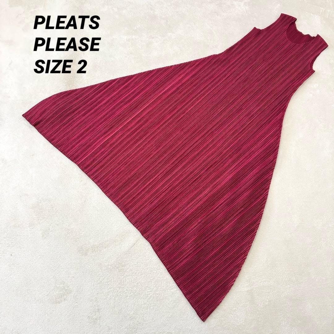 極美品✨PLEATS PLEASE ロングワンピース　ワインレッド　フレア