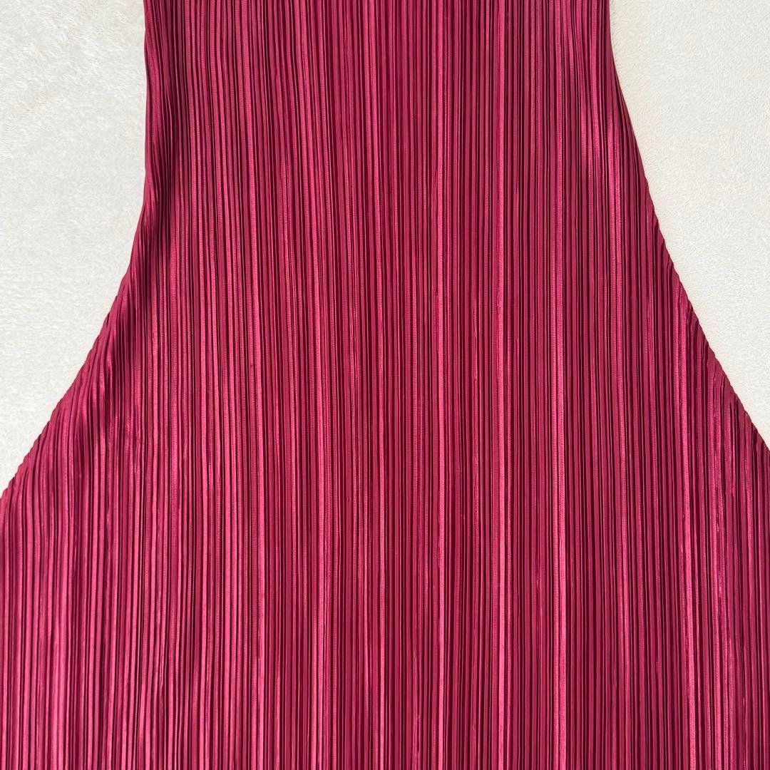 極美品✨PLEATS PLEASE ロングワンピース　ワインレッド　フレア