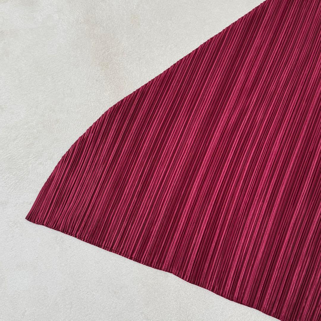 極美品✨PLEATS PLEASE ロングワンピース　ワインレッド　フレア