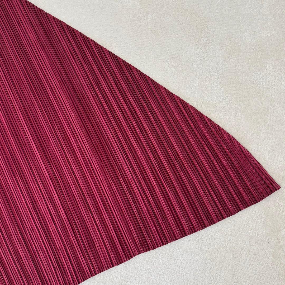 極美品✨PLEATS PLEASE ロングワンピース　ワインレッド　フレア