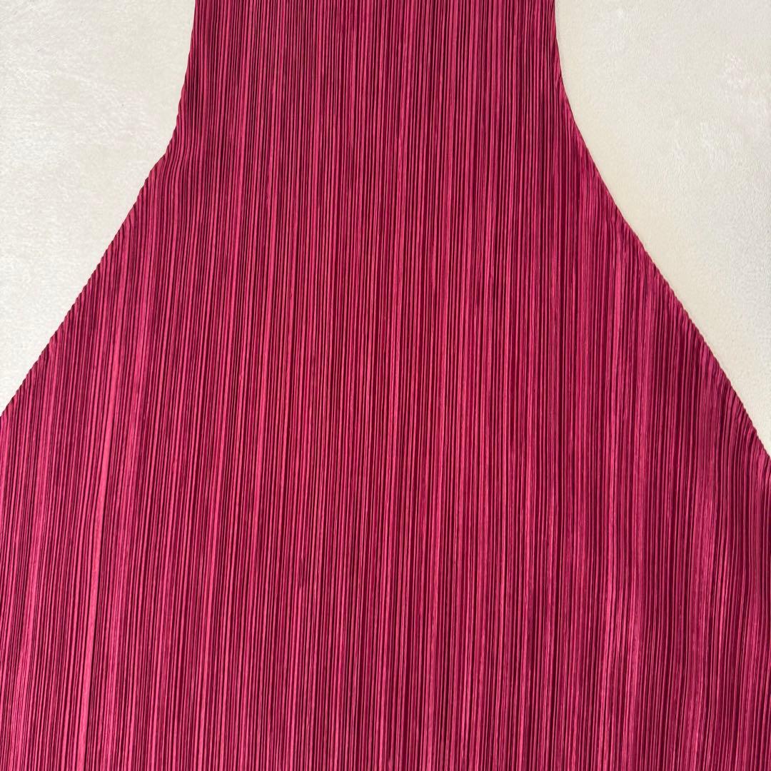 極美品✨PLEATS PLEASE ロングワンピース　ワインレッド　フレア