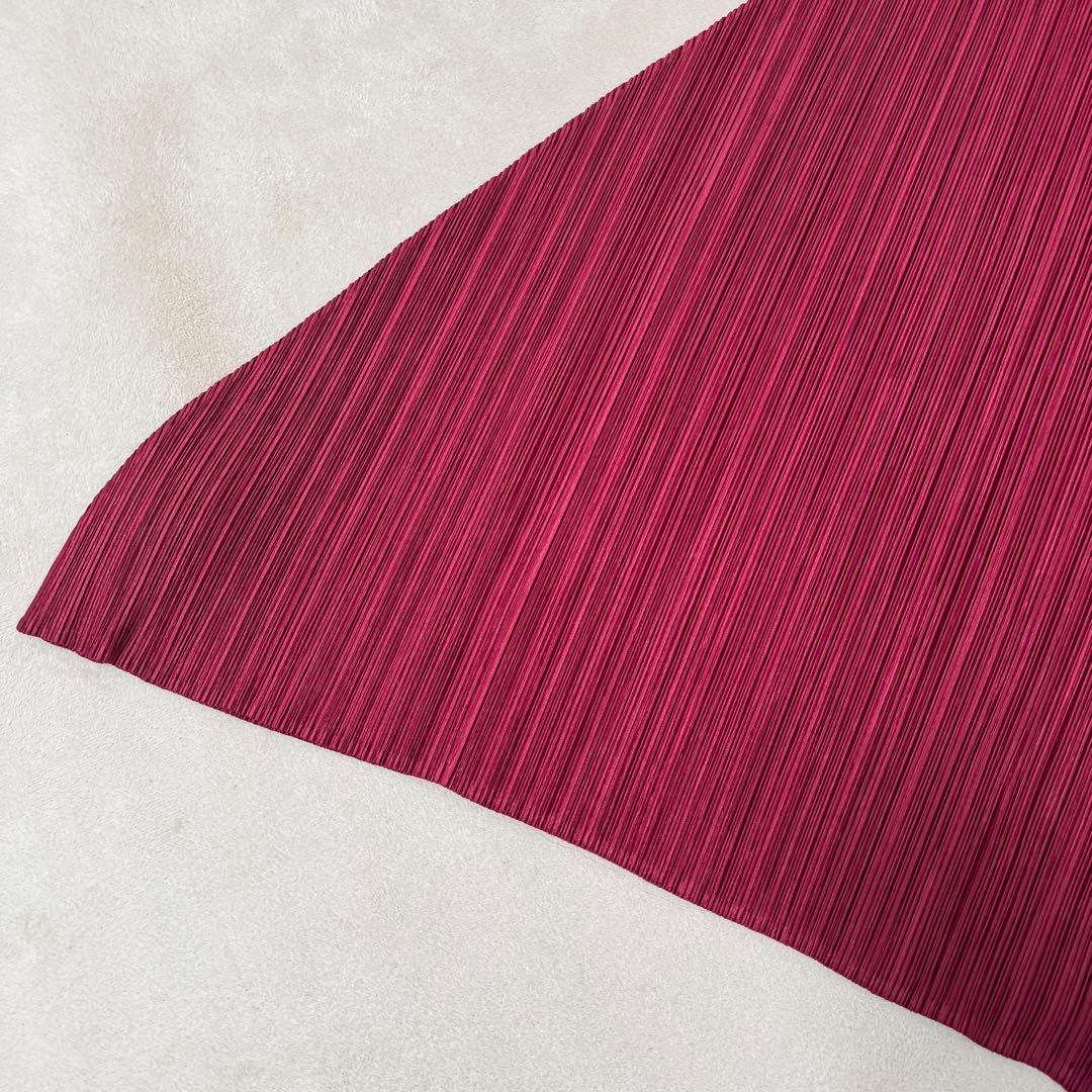 極美品✨PLEATS PLEASE ロングワンピース　ワインレッド　フレア