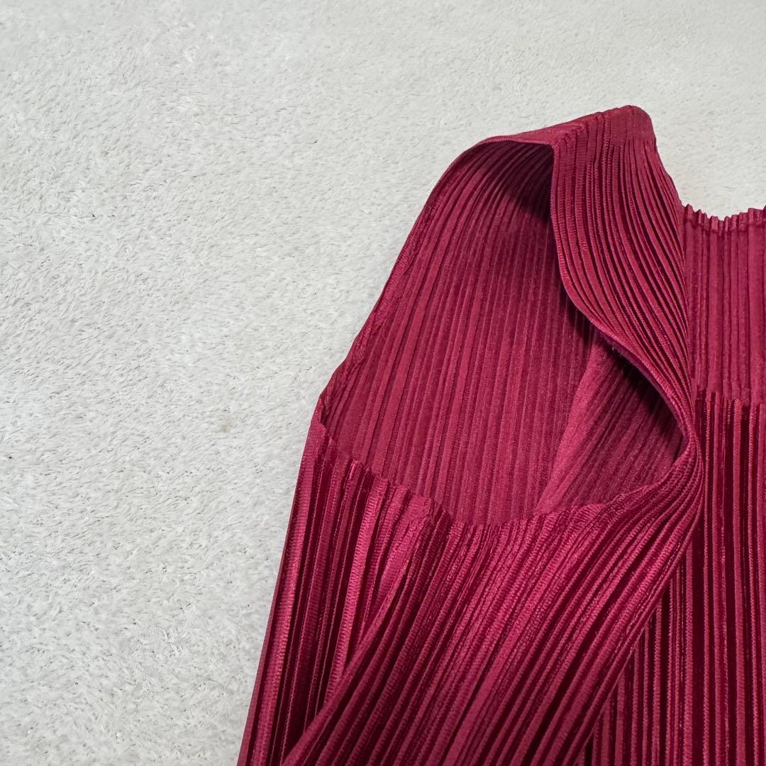 極美品✨PLEATS PLEASE ロングワンピース　ワインレッド　フレア