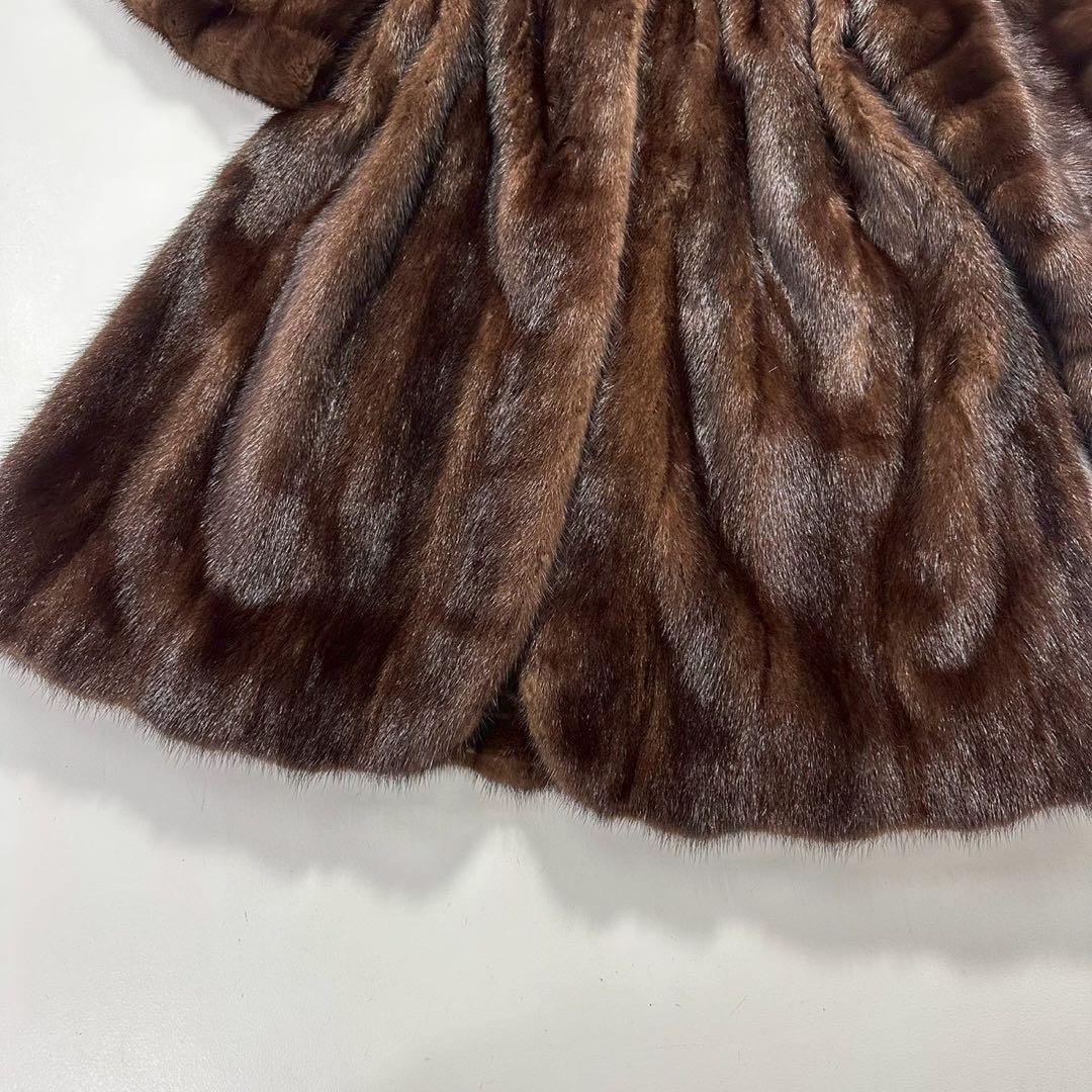 ツヤ◎ボリューム◎色味◎デミバフミンク　ファーコート 横段 ブラウン