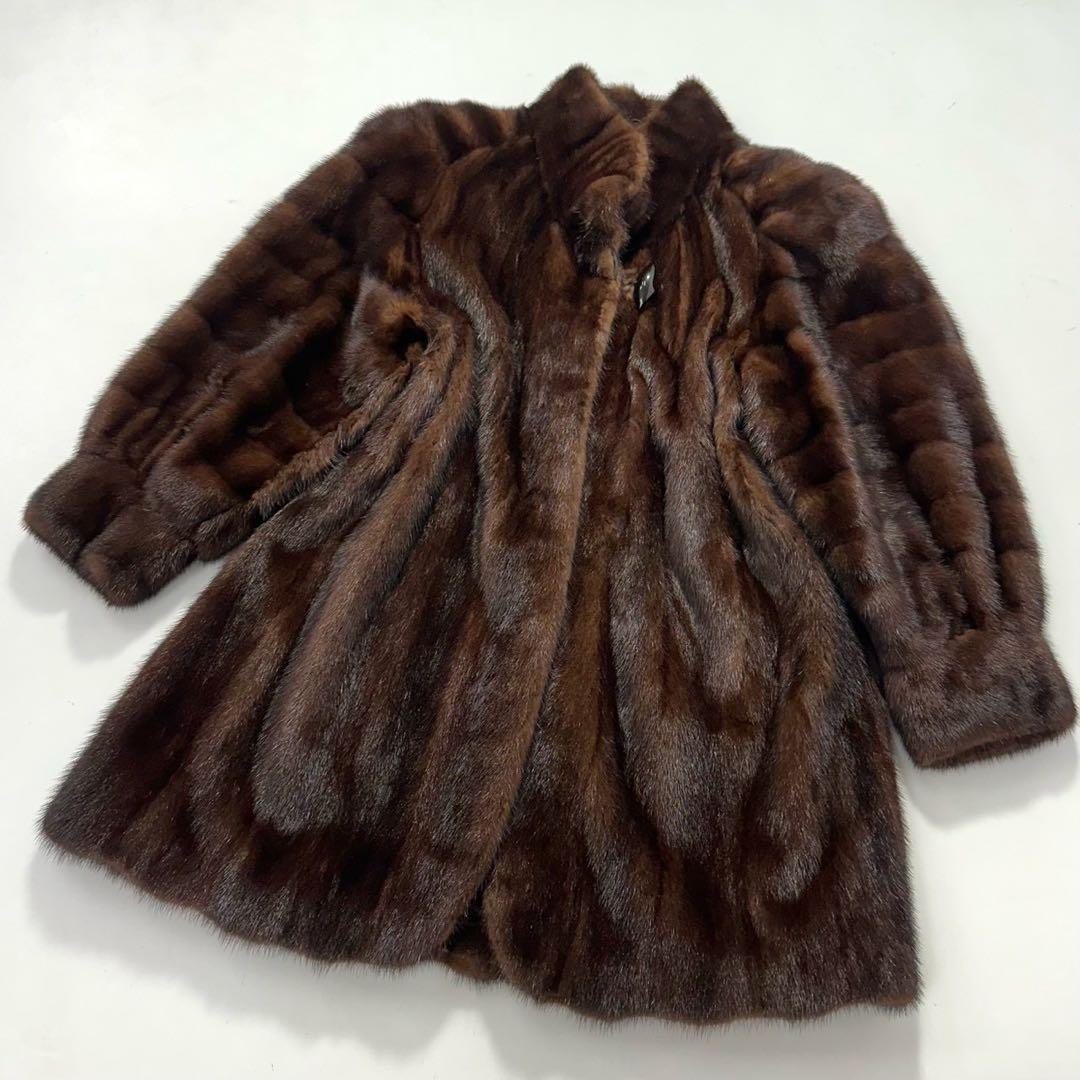 ツヤ◎ボリューム◎色味◎デミバフミンク　ファーコート 横段 ブラウン