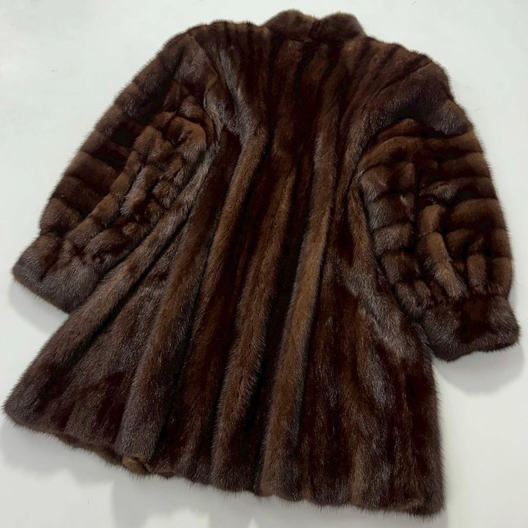 ツヤ◎ボリューム◎色味◎デミバフミンク　ファーコート 横段 ブラウン