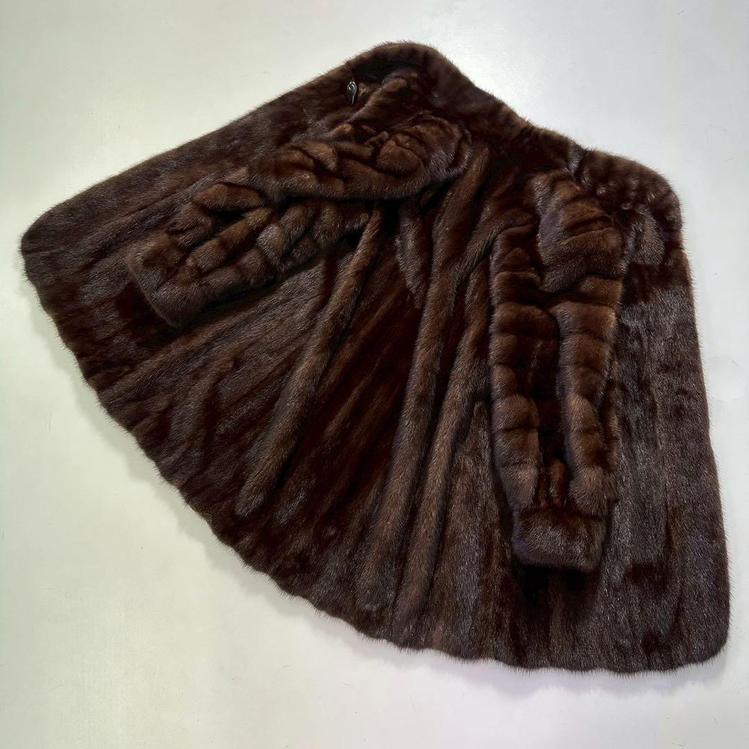 ツヤ◎ボリューム◎色味◎デミバフミンク　ファーコート 横段 ブラウン