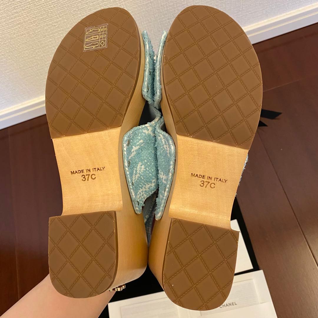 CHANEL 水色 ツイード サンダル 37