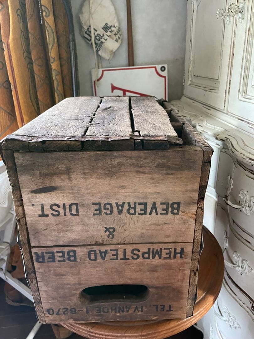 878仕切り付　木箱　ウッドボックス　箱　アメリカ　ボトルホルダー　レア