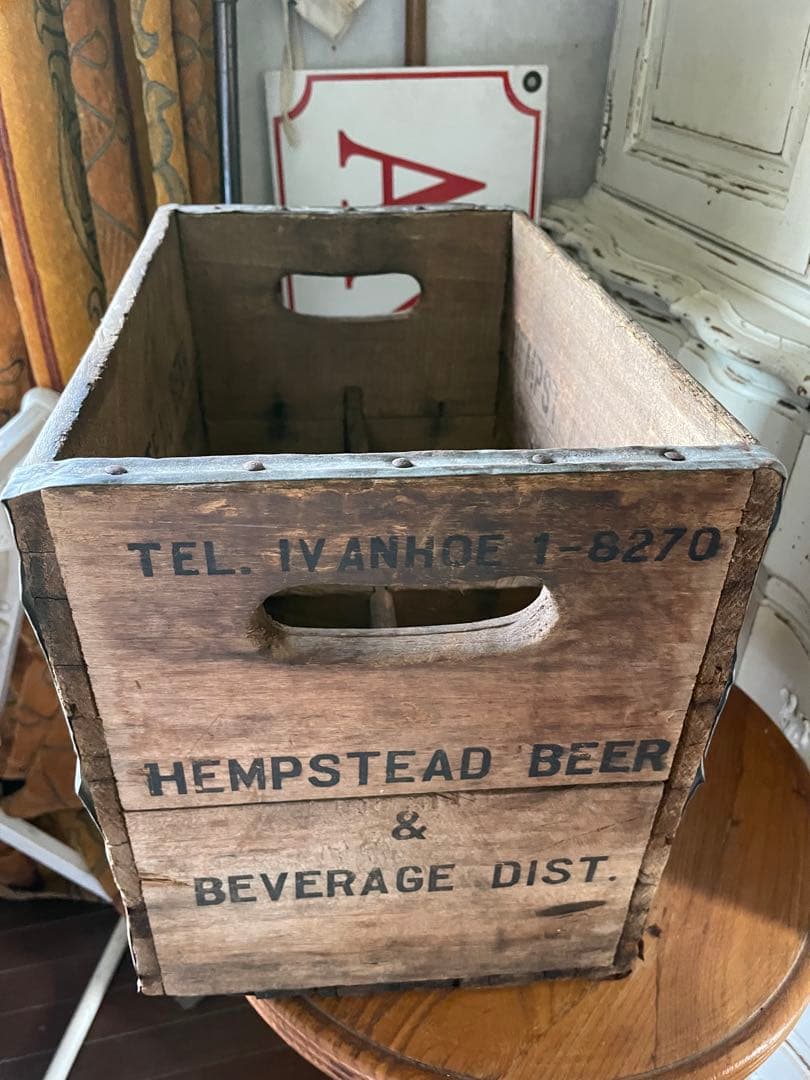 878仕切り付　木箱　ウッドボックス　箱　アメリカ　ボトルホルダー　レア