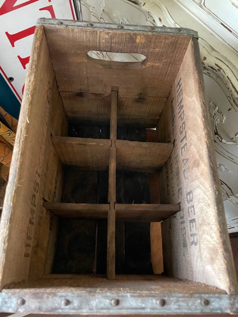 878仕切り付　木箱　ウッドボックス　箱　アメリカ　ボトルホルダー　レア