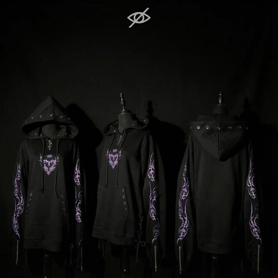 KRY clothing TURYU 黒 パープル パーカー　刺繍　萌袖