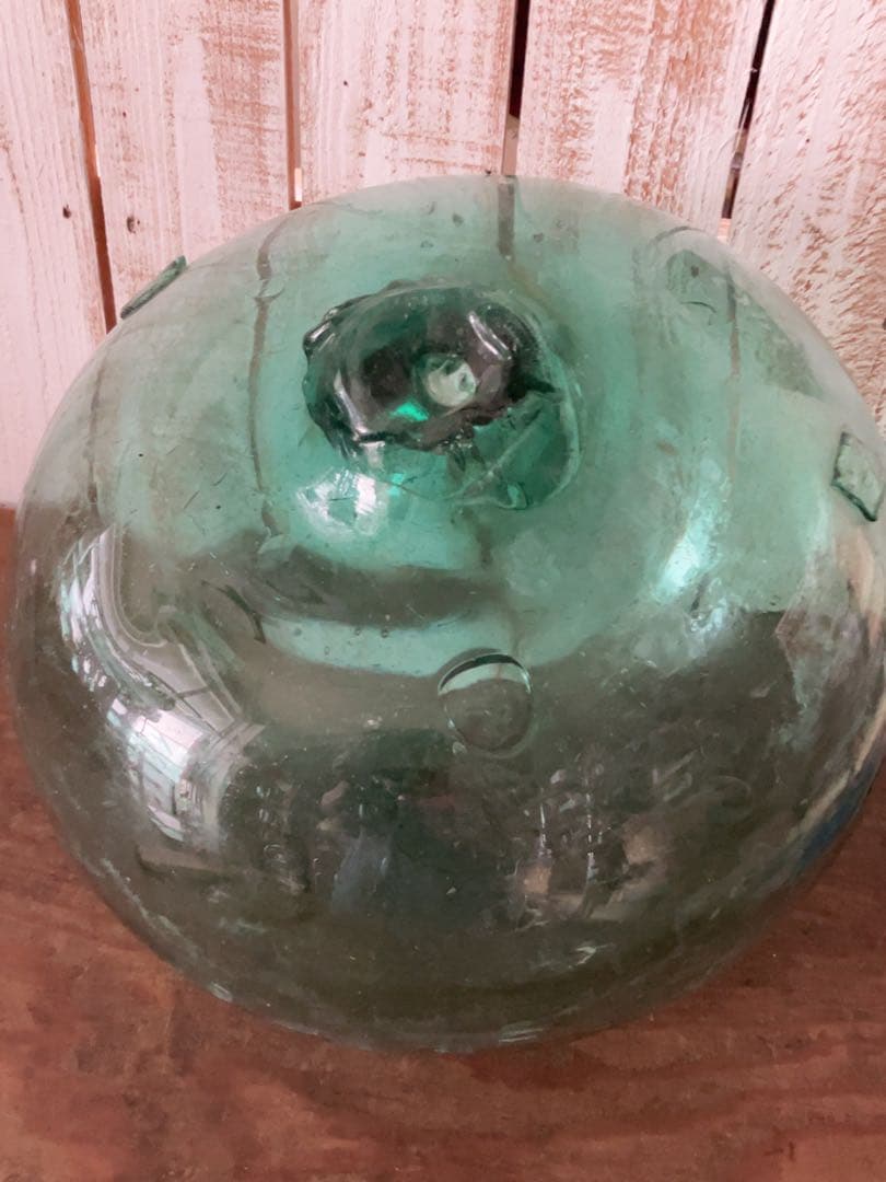 ヴィンテージ　大きな　ガラス球　浮ガラス オブジェ　ブルーグリーン球形ガラス