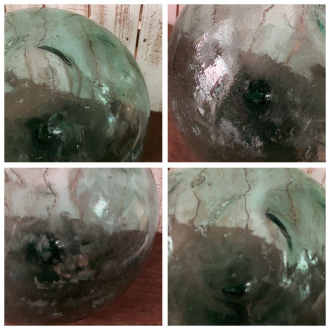 ヴィンテージ　大きな　ガラス球　浮ガラス オブジェ　ブルーグリーン球形ガラス