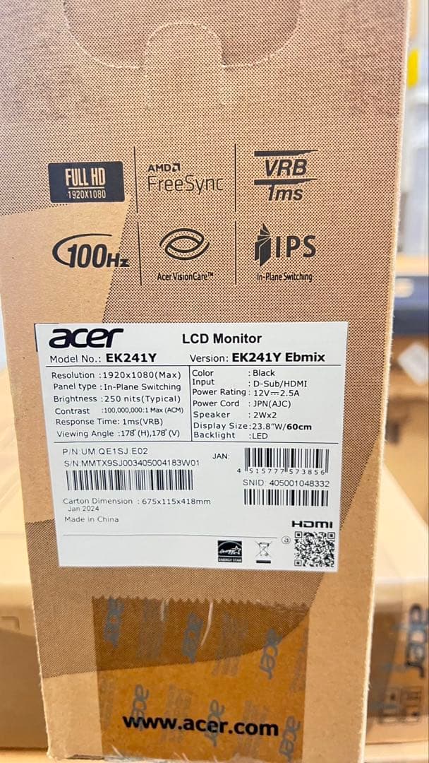 エイサー Acer モニター EK241Y Hbi 23.8インチ