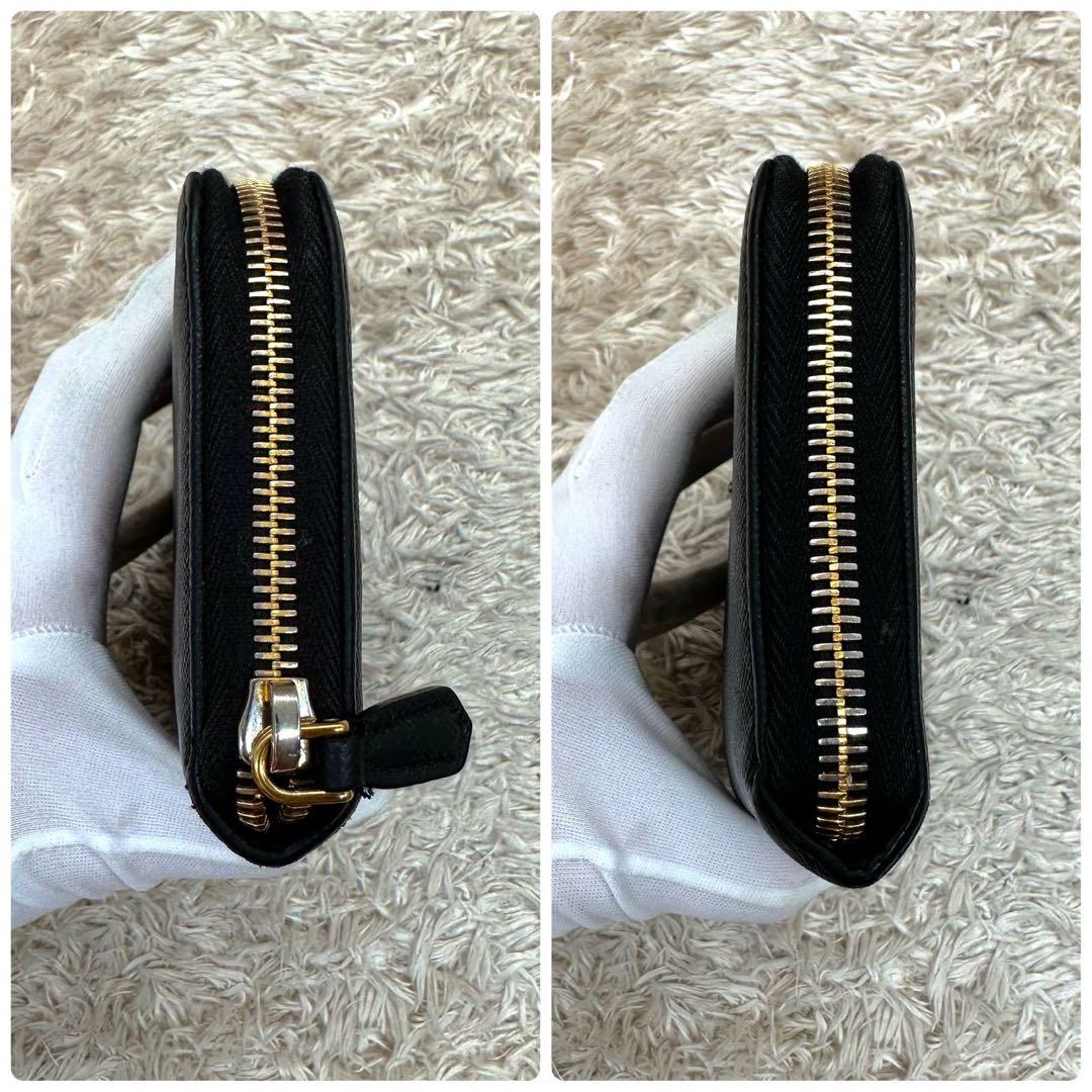 【美品】プラダ 長財布 ラウンドファスナー ブラック サフィアーノ 三角ロゴ