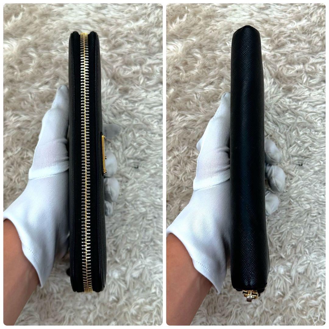 【美品】プラダ 長財布 ラウンドファスナー ブラック サフィアーノ 三角ロゴ