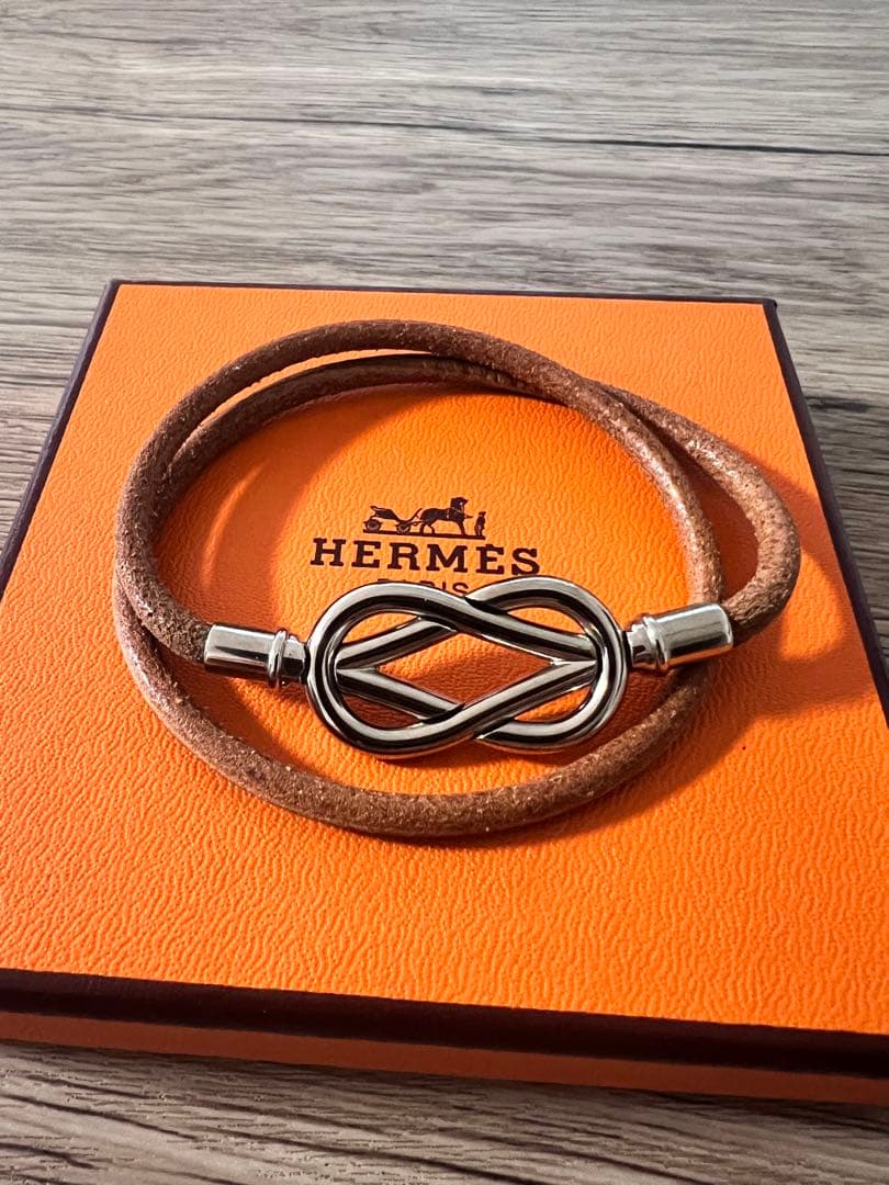 エルメス レザー　ブレスレット シルバーカラー　茶　チョーカー