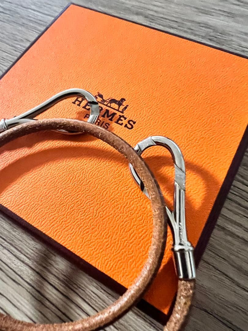 エルメス レザー　ブレスレット シルバーカラー　茶　チョーカー