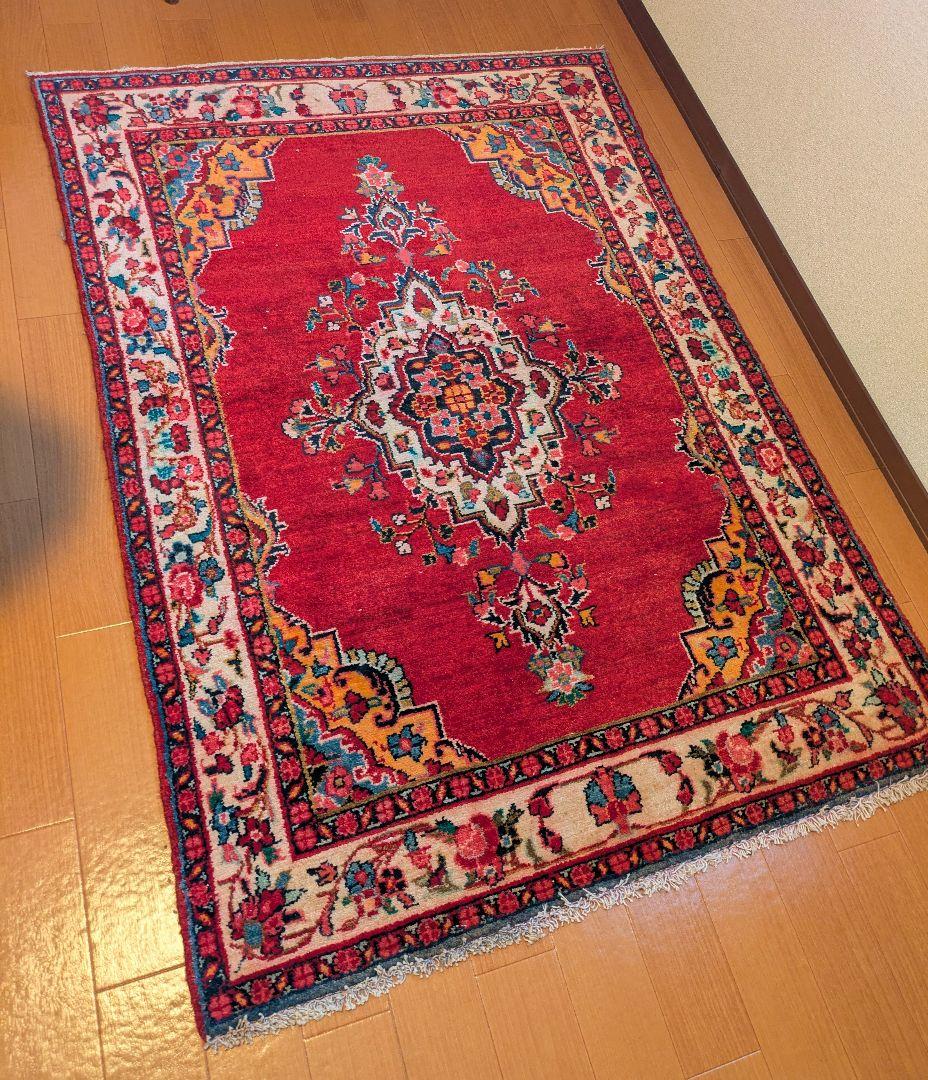 【ハマダン産ペルシャ絨毯】 赤 約153cm x 109cm