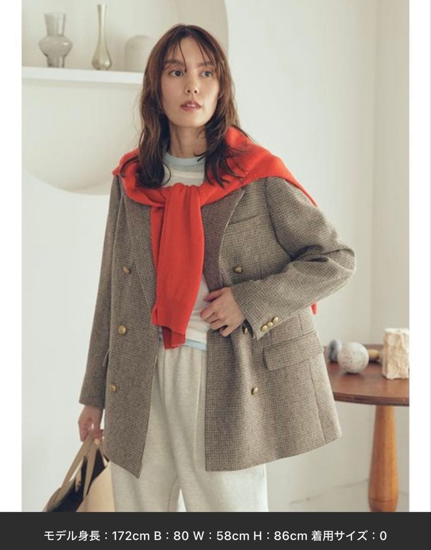 新品・完売 Mila Owen チェック金釦 ダブルブレスト ロングブレザー