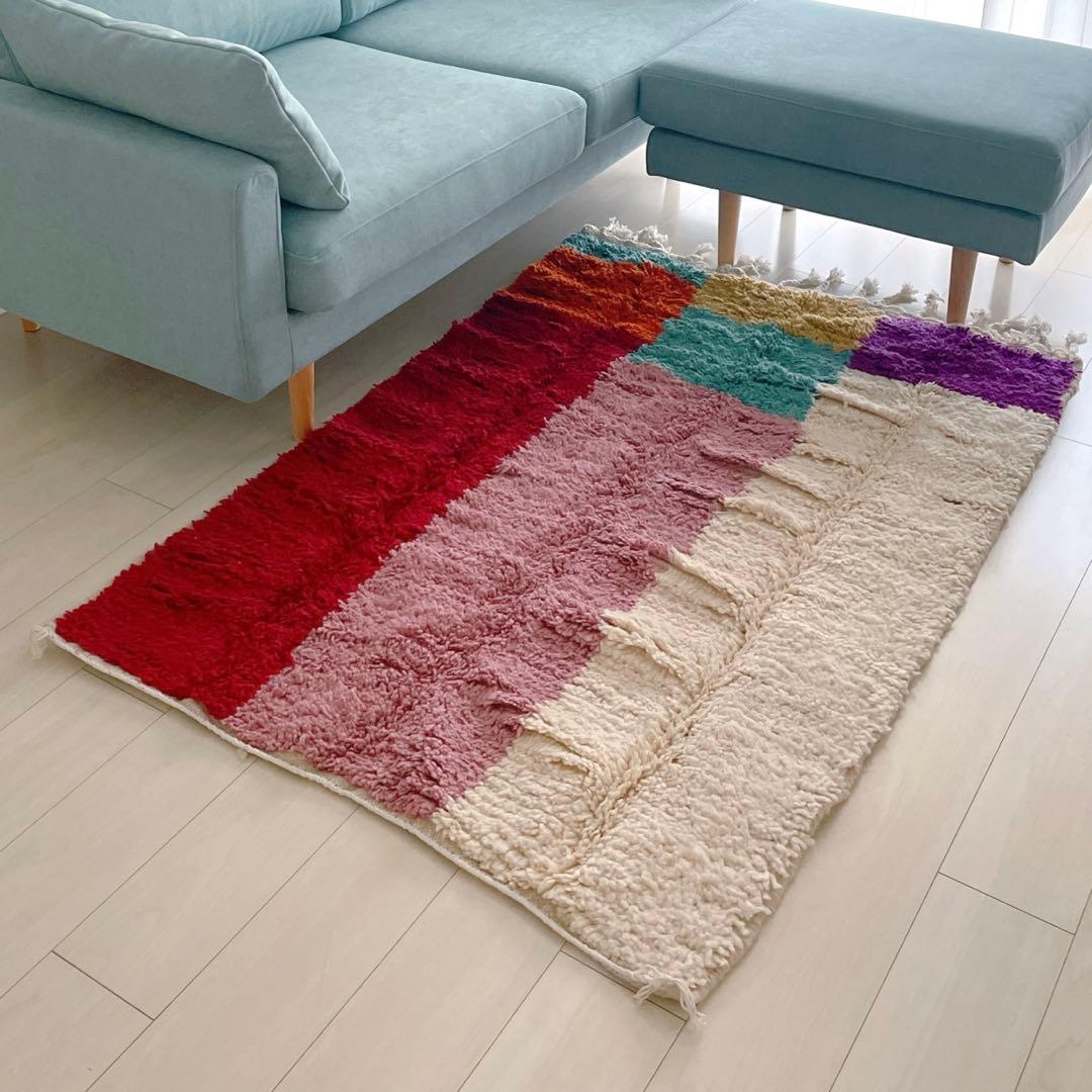 【売り切りセール】ハンドメイド カラフル モロッカンラグ 150 x 100cm