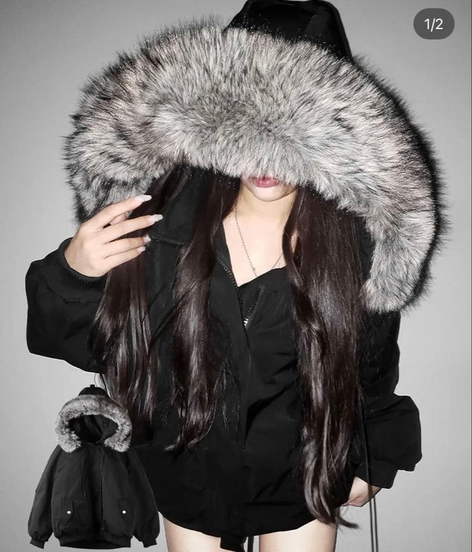 ミームセレクト　 フェイクファーフーディビッグダウンジャケット