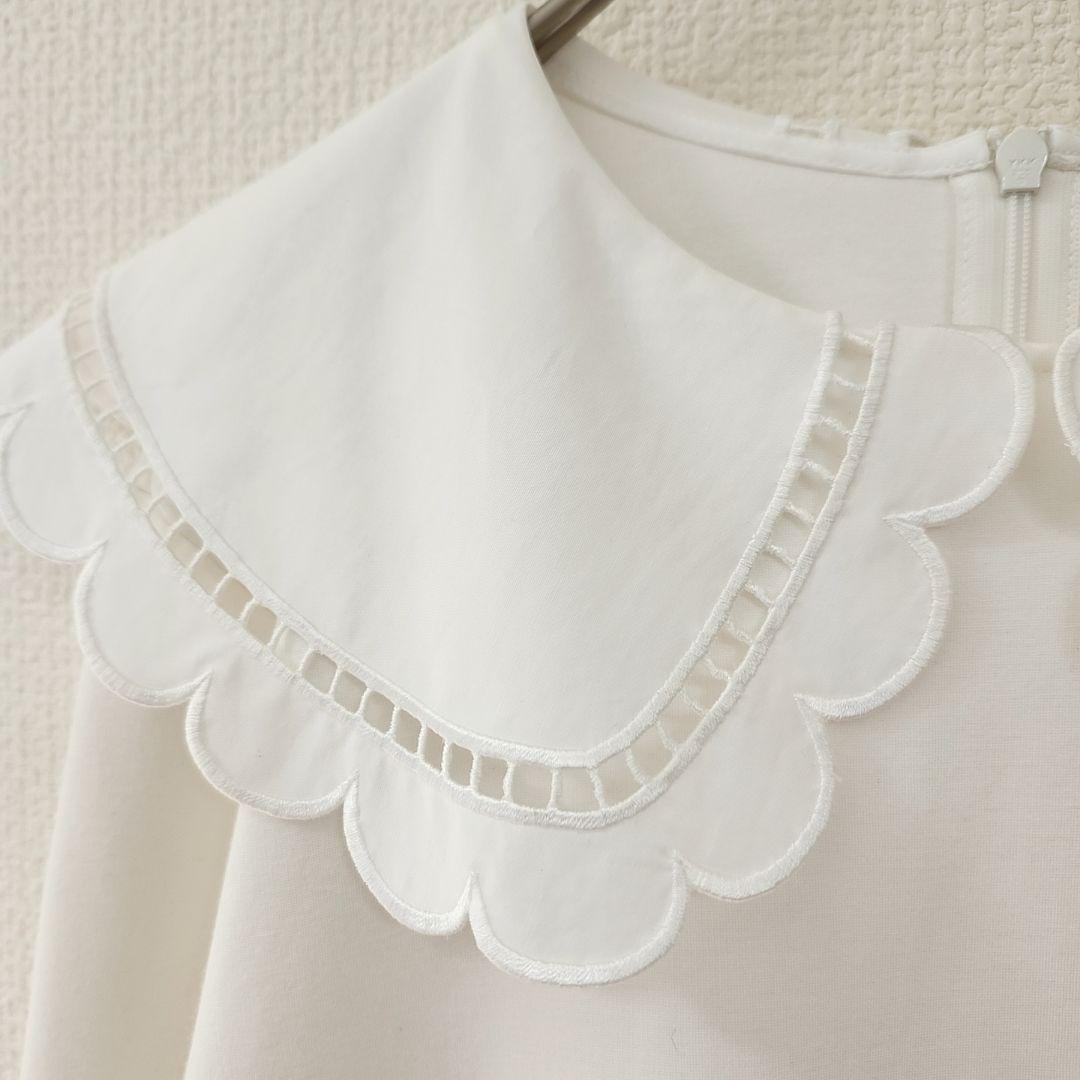 u*b様 美品✨　yori ヨリ　スカラップカラーフレアカットブラウス　長袖　ホ