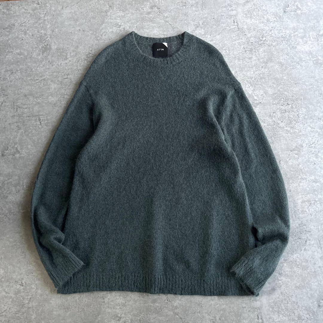 美品■ATON エイトン【XL】アルパカ ウール ニット セーター グリーン系
