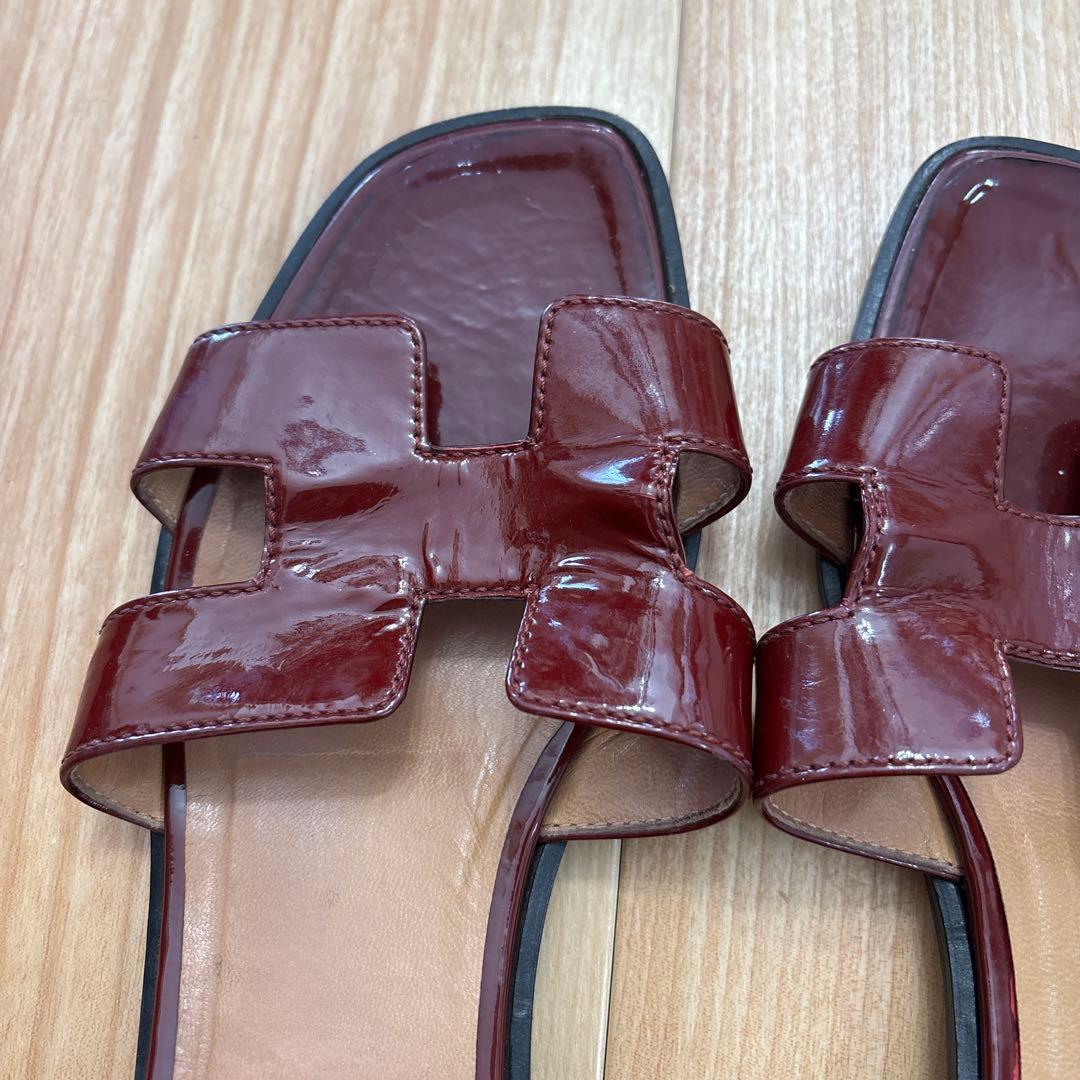 エルメス　パテントレザー　革オラン　サンダル　37 ルージュアッシュ　エンジ