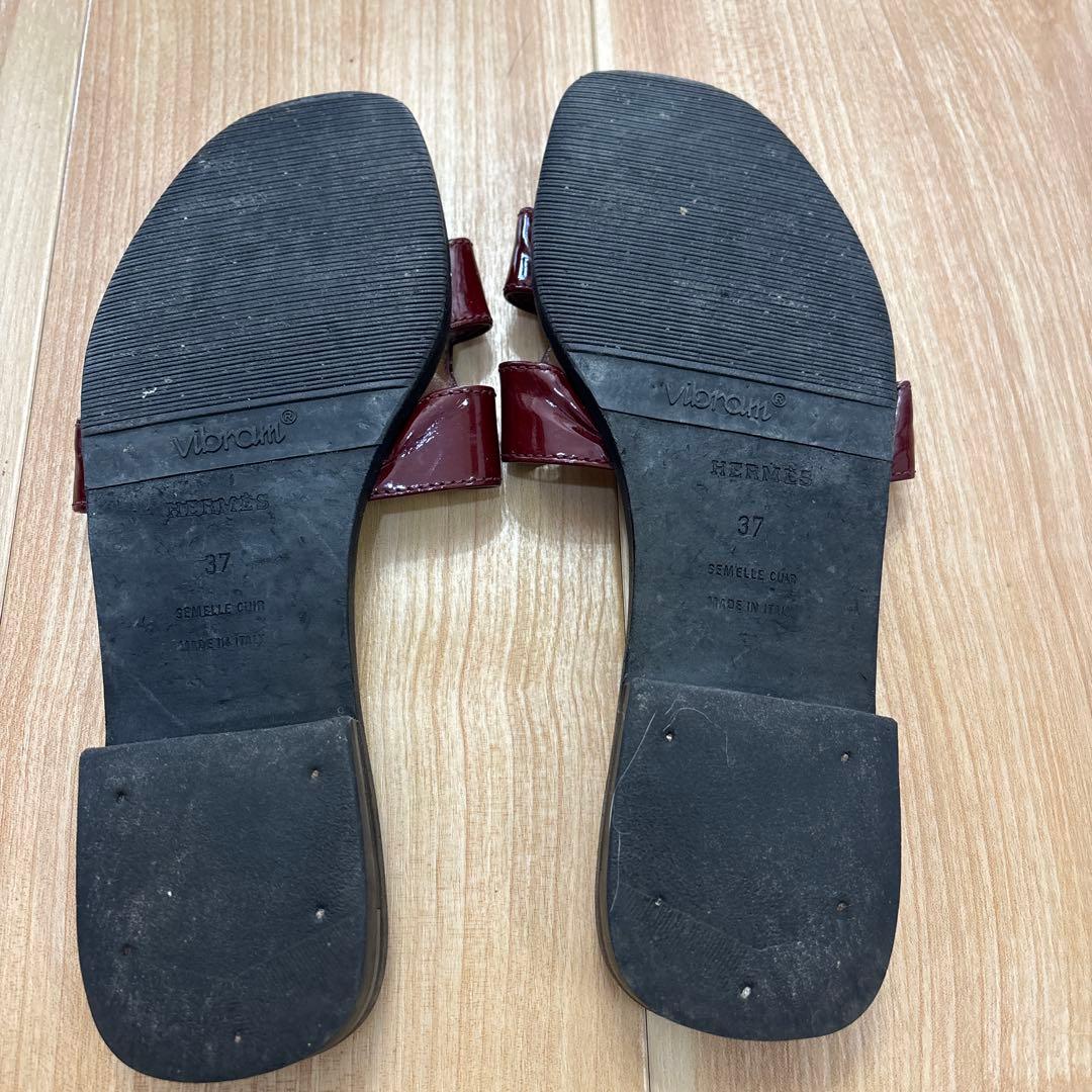 エルメス　パテントレザー　革オラン　サンダル　37 ルージュアッシュ　エンジ
