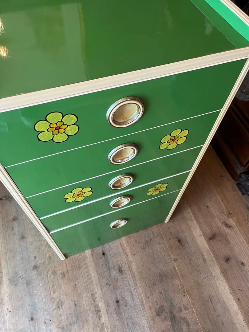 小雪＊チェスト レトロポップ 昭和レトロ 花柄 緑 グリーンインテリア