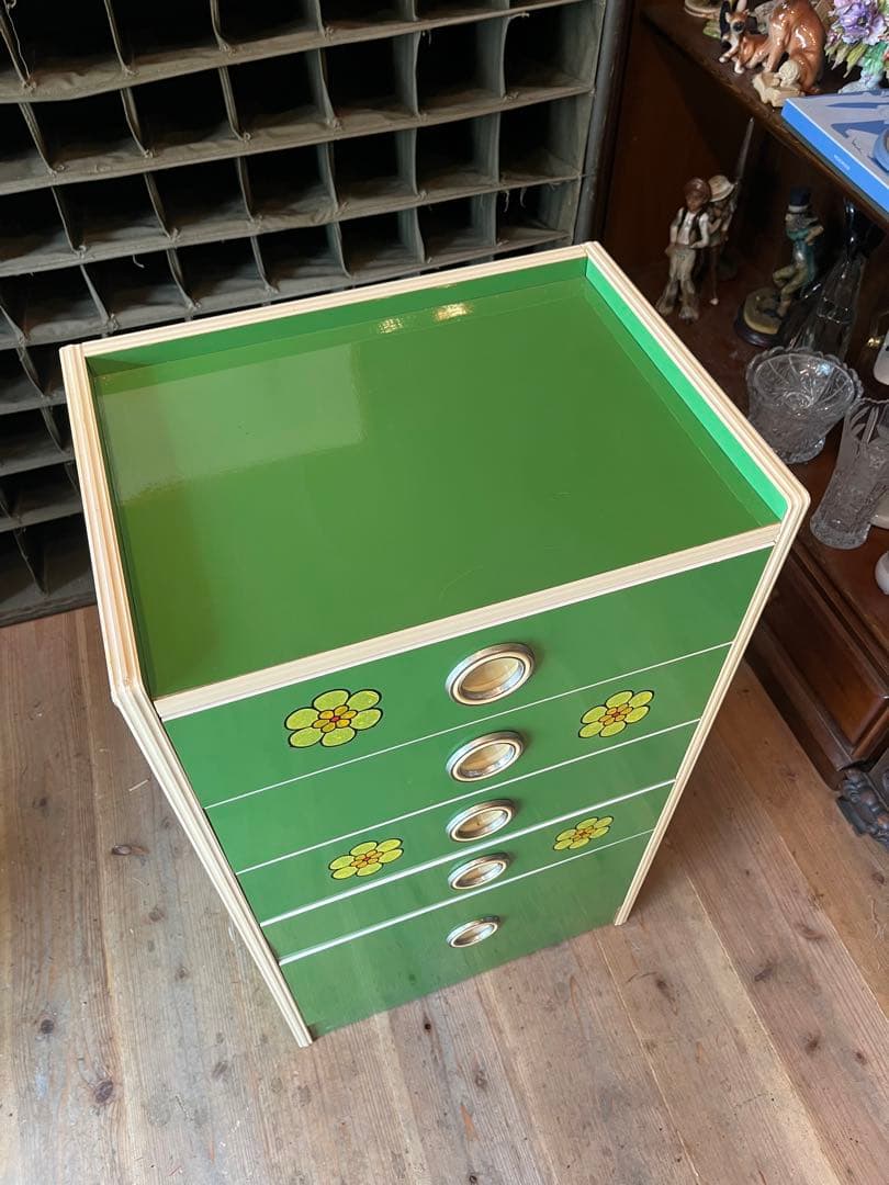 小雪＊チェスト レトロポップ 昭和レトロ 花柄 緑 グリーンインテリア