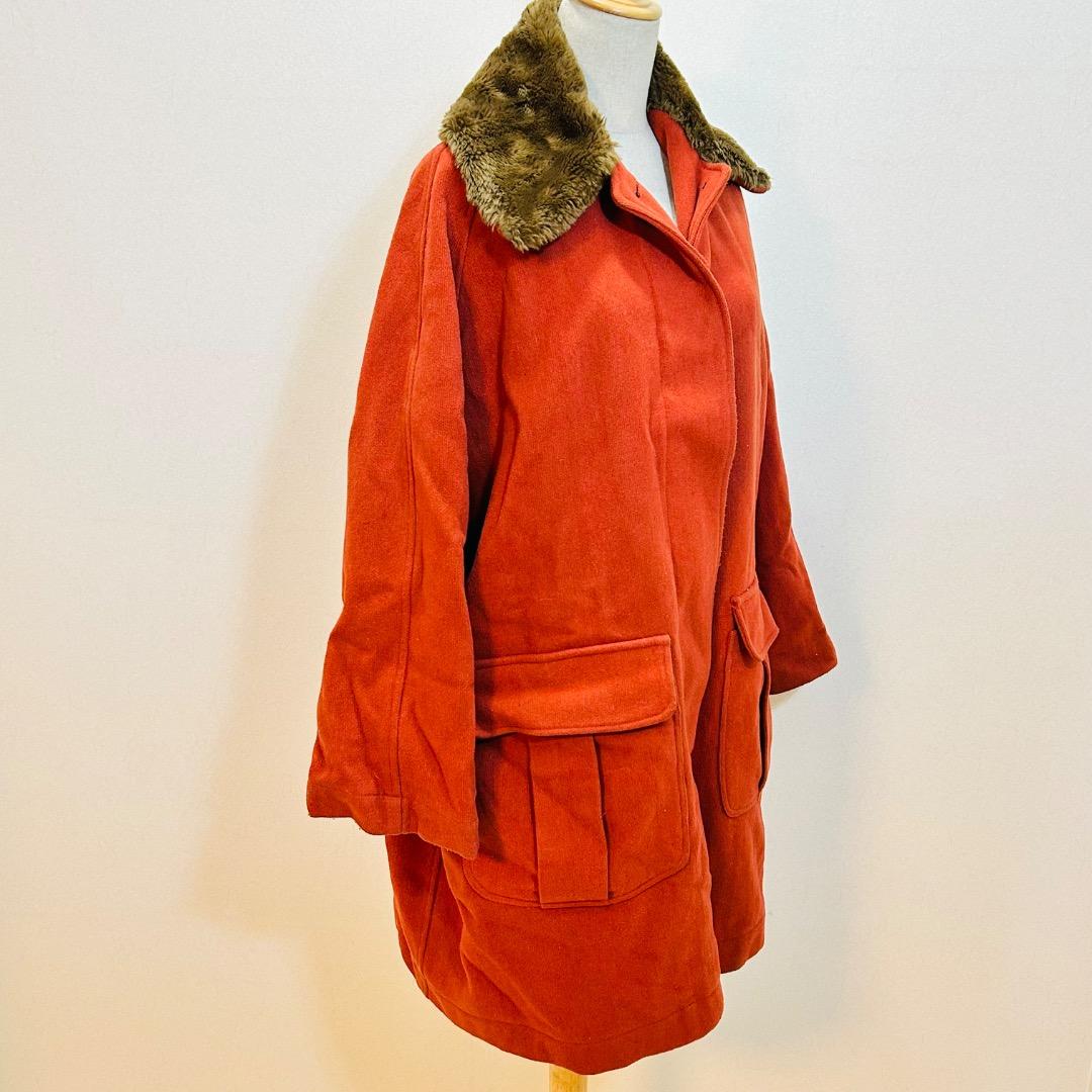【ヴィンテージ】ジリ ファーカラーテラコッタレッドフラップポケット ワイドコート