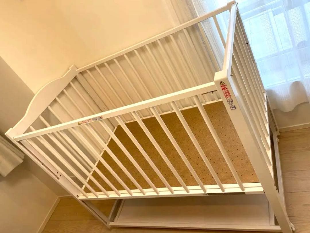 日本製 ベビーベッド ハイタイプ ツースライドベッド 木製　キャスター付き