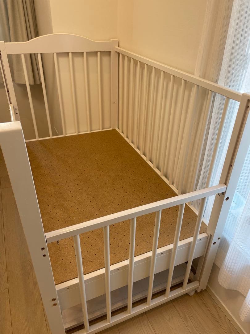 日本製 ベビーベッド ハイタイプ ツースライドベッド 木製　キャスター付き