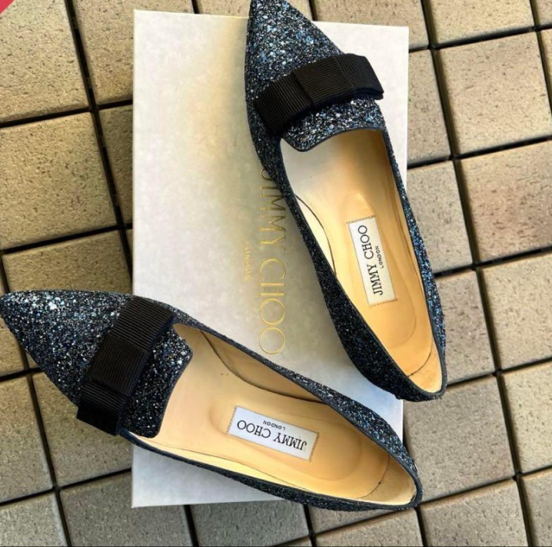 ジミーチュー グリッター フラットシューズ