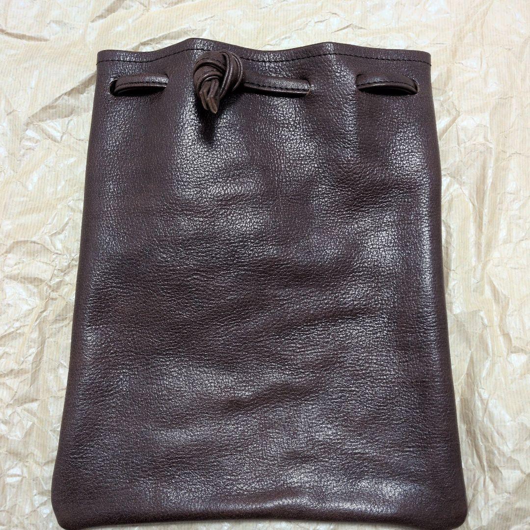 レザー　巾着バッグ　ブラウン