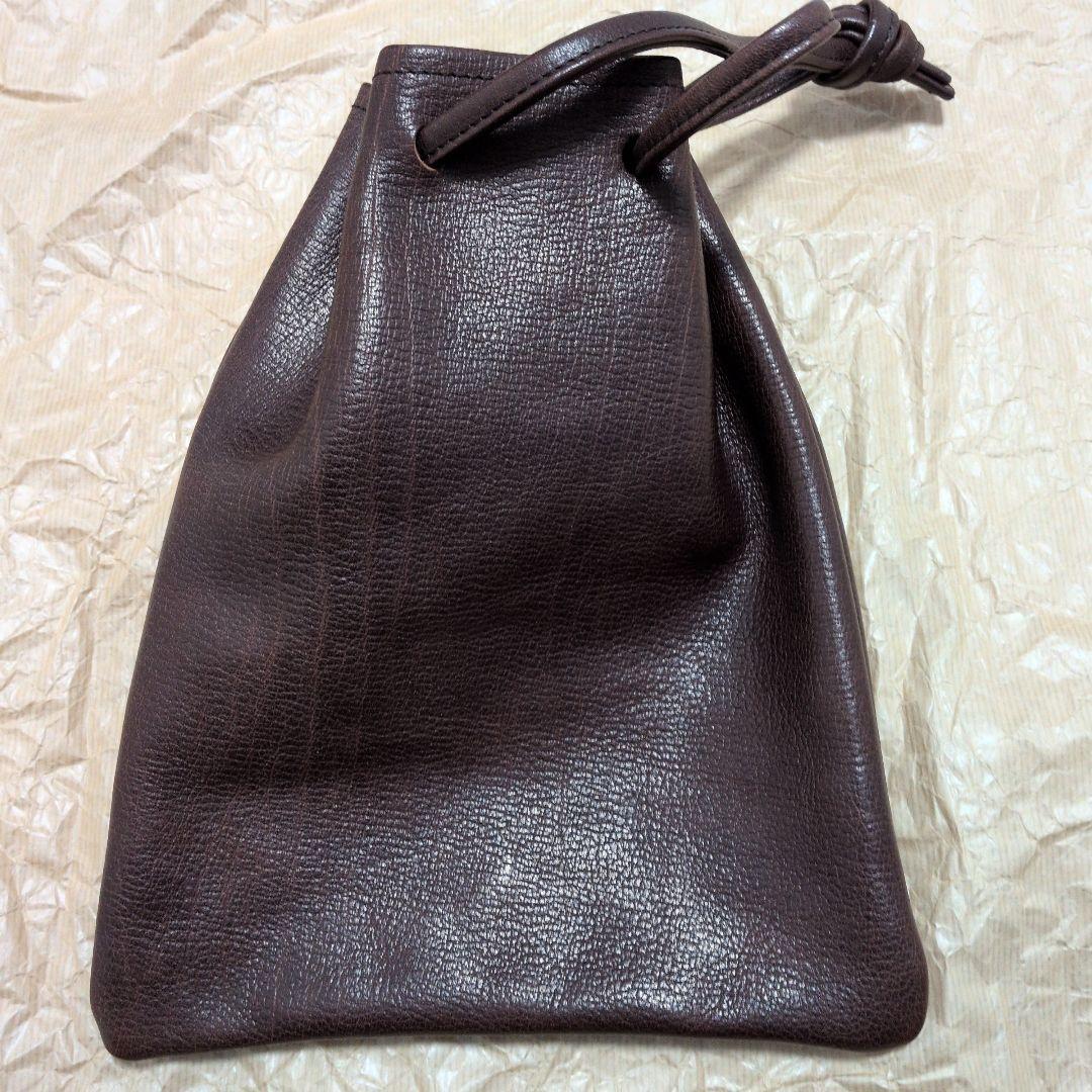 レザー　巾着バッグ　ブラウン