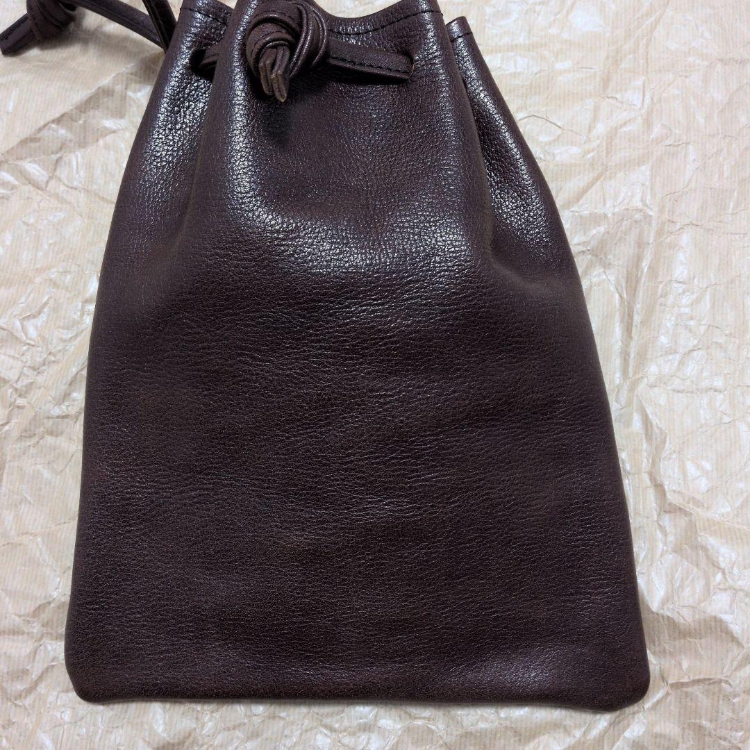レザー　巾着バッグ　ブラウン