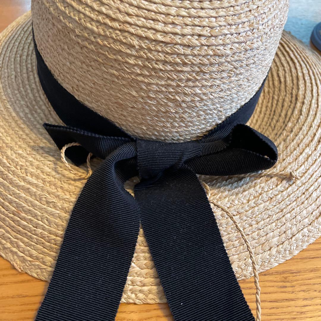 HELEN KAMINSKI ヘレンカミンスキー ラフィア ハット 黒リボン付き