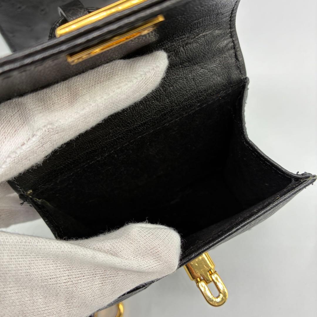 美品】オーストリッチ　ハンドバッグ　フォーマルバッグ　ブラック　ゴールド金具