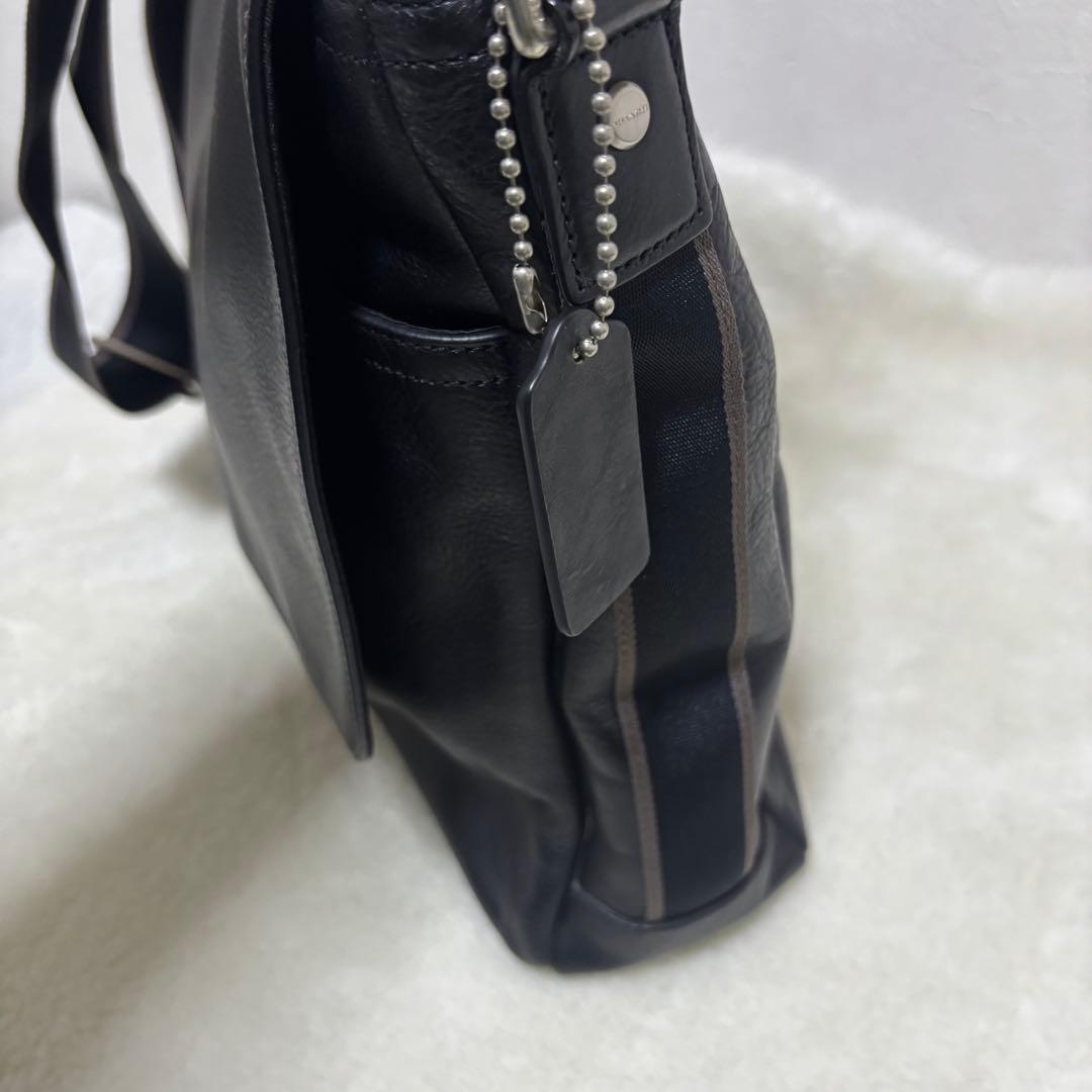 希少 コーチ ショルダーバッグ ヘリテージ ウェブレザー メッセンジャー シボ革