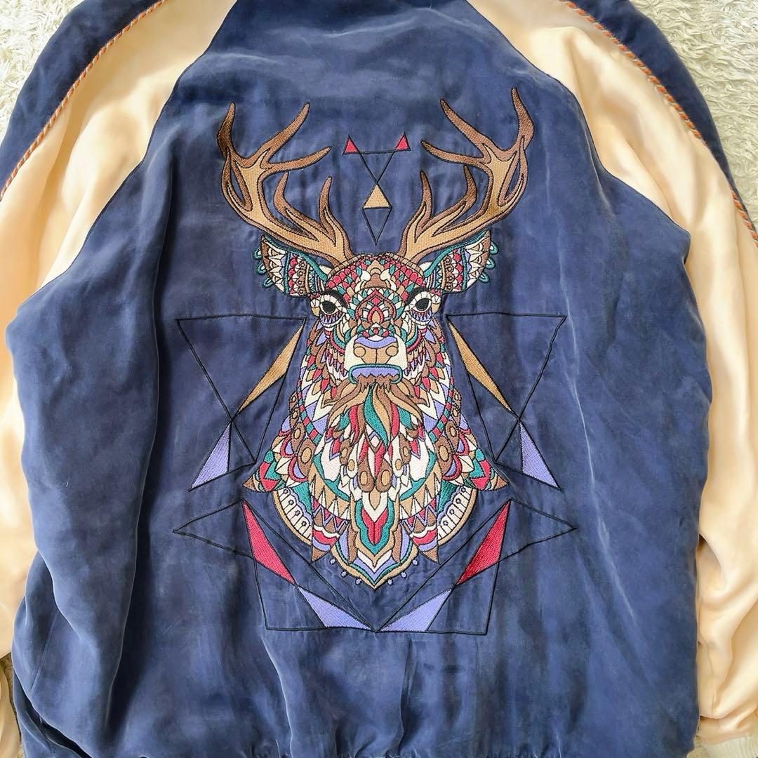 アウラ　AULA スカジャン　ビッグ刺繍　　大鹿　月　星　ネイビー　アウター