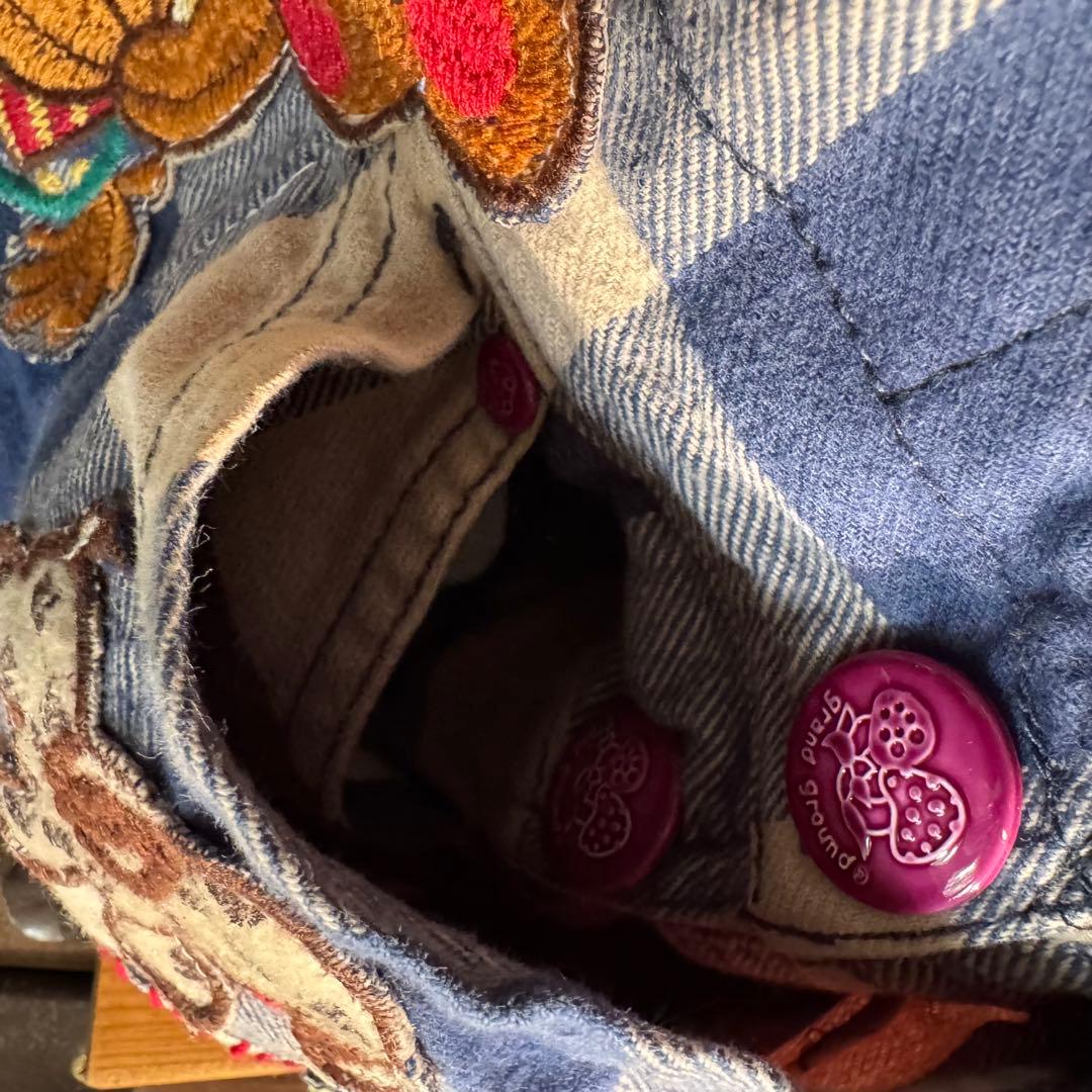 ハンドメイド デニムリメイク バッグ サロペット レトロアニマル 楕円底 32