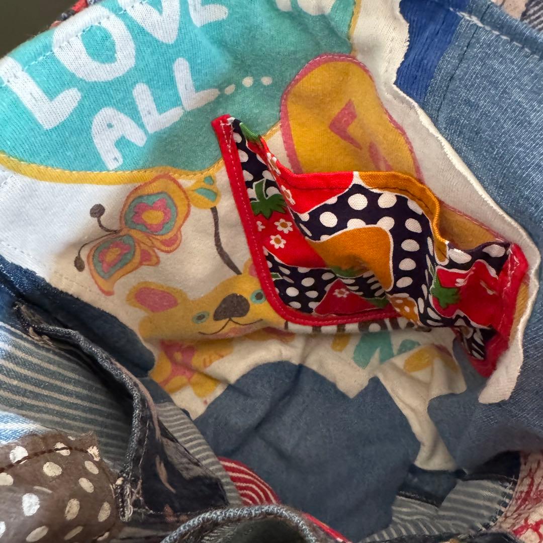 ハンドメイド デニムリメイク バッグ サロペット レトロアニマル 楕円底 32