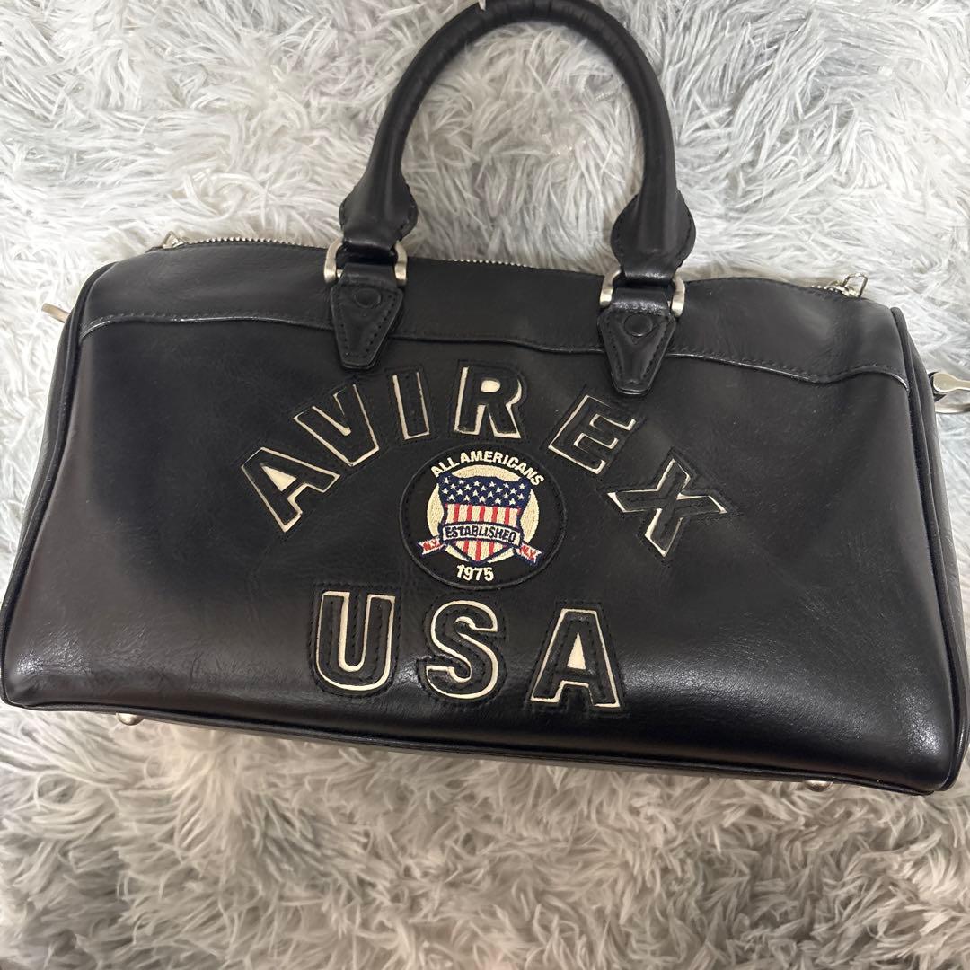 AVIREX 黒 レザーボストンバッグ